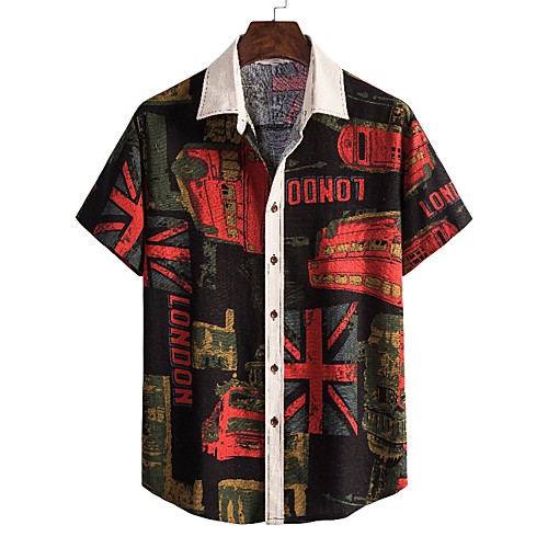 

Men's Shirt Other Prints Graphic Short Sleeve Daily Tops Casual Black / Red