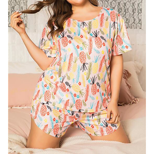 

Women's Plus Size Pajamas Suits Graphic Pineapple Causal Round Neck Summer Large Size XL XXL 3XL 4XL