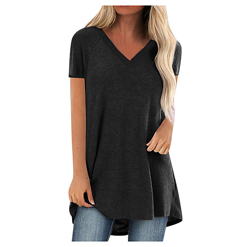 

Women's T shirt Plain V Neck Basic Tops Loose Black Khaki Green