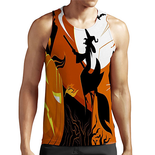 

Men's Unisex Tank Top Undershirt 3D Print Graphic Prints Witch Plus Size Print Sleeveless Casual Tops Basic Designer Big and Tall Orange