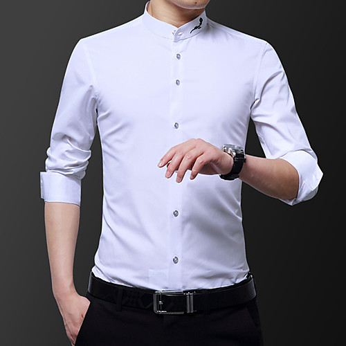 

Men's Shirt non-printing Solid Colored Solid Color Long Sleeve Casual Tops Cotton Basic Casual Standing Collar White Black Navy Blue