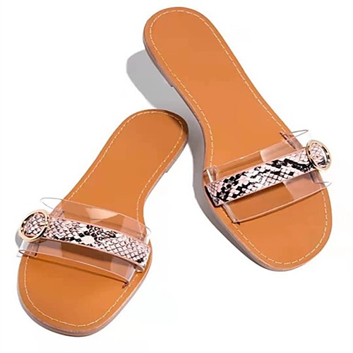 

Women's Sandals Outdoor Slippers Flat Heel Round Toe PVC PU Leopard Leopard White Blue