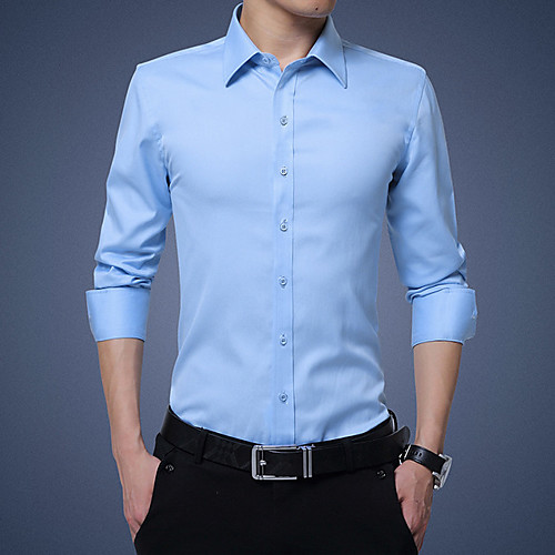 

Men's Shirt non-printing Solid Colored Solid Color 3/4 Length Sleeve Casual Tops Business Formal Casual Standing Collar Blushing Pink Royal Blue White / Work
