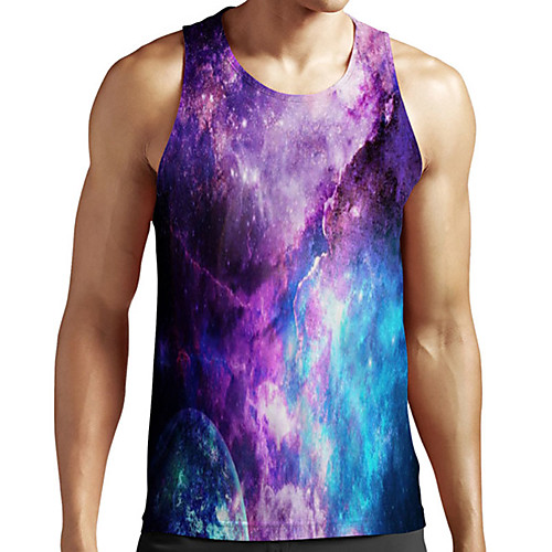 

Men's Unisex Tank Top Undershirt Shirt 3D Print Galaxy Graphic Prints Plus Size Print Sleeveless Casual Tops Basic Designer Big and Tall Round Neck Purple / Summer