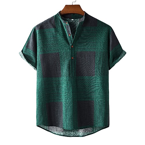 

Men's Shirt Other Prints Graphic Short Sleeve Daily Tops Ethnic Style Green / Navy / Summer / Stand Collar