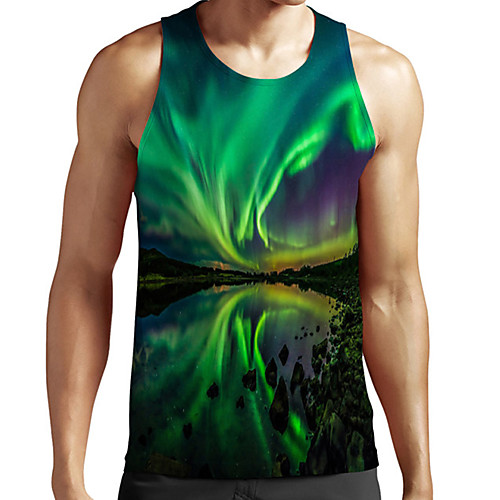 

Men's Unisex Tank Top Undershirt 3D Print Scenery Graphic Prints Plus Size Print Sleeveless Casual Tops Basic Fashion Designer Breathable Green