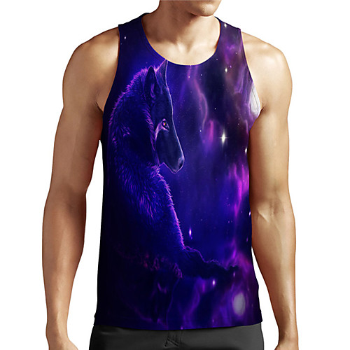 

Men's Unisex Tank Top Undershirt 3D Print Graphic Prints Wolf Plus Size Print Sleeveless Casual Tops Basic Designer Big and Tall Blue