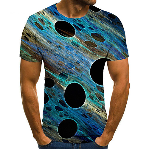

Men's Unisex Tee T shirt 3D Print Circle Graphic Prints Plus Size Print Short Sleeve Casual Tops Basic Fashion Designer Big and Tall Blue