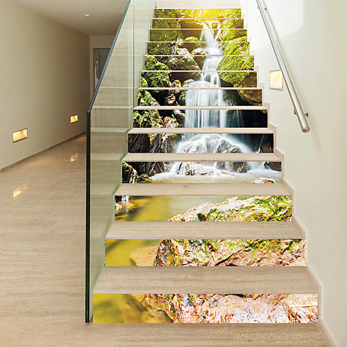 

3d Stickers 13 Pieces Waterfall Scenery Staircase Stickers Stair Renovation Stickers Self-adhesive Pvc Removable Decorative Wall Stickers