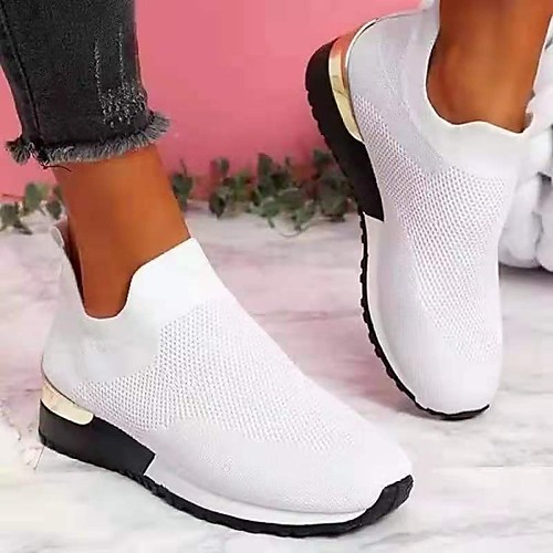 

Women's Trainers Athletic Shoes Flyknit Shoes Wedge Heel Round Toe Walking Shoes Mesh Solid Colored Red Gray White