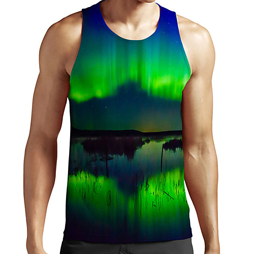 

Men's Unisex Tank Top Undershirt 3D Print Scenery Graphic Prints Plus Size Print Sleeveless Casual Tops Basic Fashion Designer Breathable Green