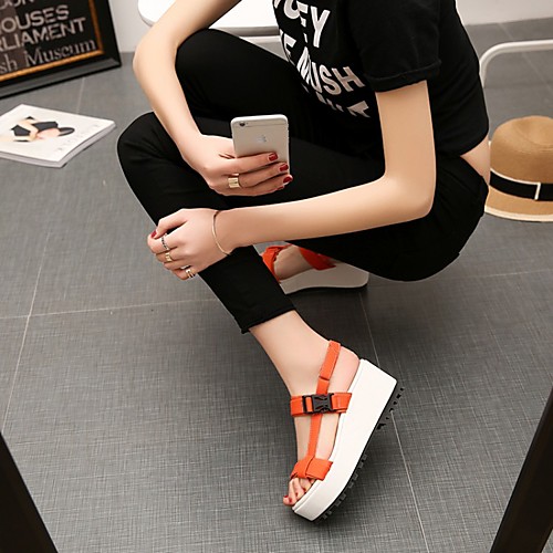 

Women's Sandals Platform Sandals Sporty Sandals Platform Round Toe PU Synthetics Yellow Pink Orange