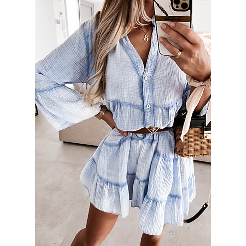 

Women's A Line Dress Short Mini Dress Blue Blushing Pink White Beige 3/4 Length Sleeve Solid Color Fall Summer V Neck Elegant Casual 2021 S M L XL