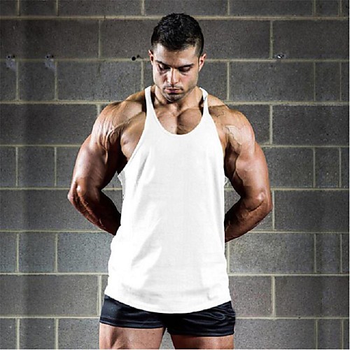 

Men's Tank Top Shirt non-printing Geometric Letter Sleeveless Daily Tops Cotton Sports Round Neck White Blue Red