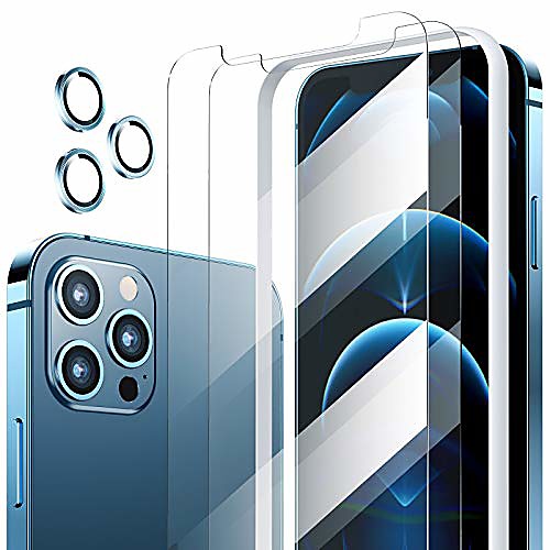 

meifigno [2 pieces] tempered glass protective film compatible with iphone 12/12 pro, with 3 camera protective films, [full coverage, 9h hardness] screen protector for iphone 12/12 pro 6.1 inch