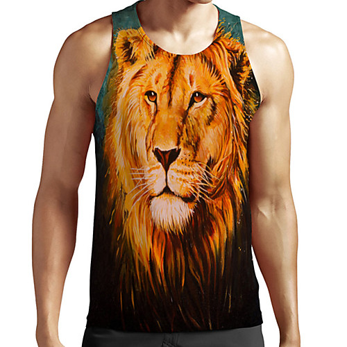 

Men's Unisex Tank Top Undershirt 3D Print Graphic Prints Lion Animal Plus Size Print Sleeveless Casual Tops Basic Fashion Designer Breathable Yellow