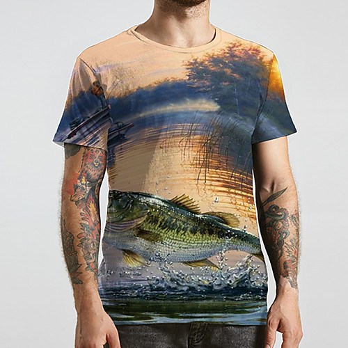

Men's Unisex Tee T shirt 3D Print Graphic Prints Fish Plus Size Print Short Sleeve Casual Tops Basic Designer Big and Tall Yellow