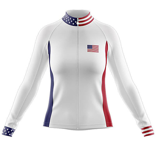 

21Grams Women's Long Sleeve Cycling Jersey Spandex Polyester White USA National Flag Bike Jersey Top Mountain Bike MTB Road Bike Cycling Quick Dry Moisture Wicking Breathable Sports Clothing Apparel
