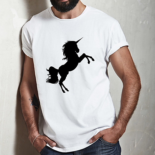 

Men's Unisex Tee T shirt Hot Stamping Graphic Prints Horse Animal Plus Size Print Short Sleeve Casual Tops Cotton Basic Fashion Designer Big and Tall White
