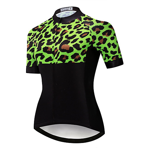 

21Grams Women's Short Sleeve Cycling Jersey Summer Spandex Polyester Black / Green Leopard Bike Jersey Top Mountain Bike MTB Road Bike Cycling Quick Dry Moisture Wicking Breathable Sports Clothing