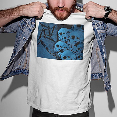 

Men's Unisex Tee T shirt Hot Stamping Graphic Prints Skull Plus Size Print Short Sleeve Casual Tops Cotton Basic Fashion Designer Big and Tall White