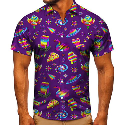 

Men's Shirt 3D Print Cartoon Graphic Prints Button-Down Short Sleeve Street Tops Casual Fashion Classic Breathable Purple