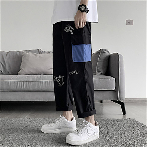 

Men's Cargo Tactical Cargo Pants Patchwork Letter Ankle-Length Patchwork Black Khaki Gray