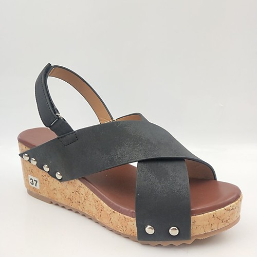 

Women's Sandals Wedge Sandals Platform Sandals Wedge Heel Round Toe PU Solid Colored Almond Black Brown