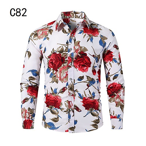 

Men's Shirt Other Prints Floral Leaves Long Sleeve Casual Tops Chinoiserie White