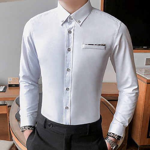 

Men's Shirt Other Prints Solid Colored Solid Color Long Sleeve Casual Tops Business Formal Casual White Black Red