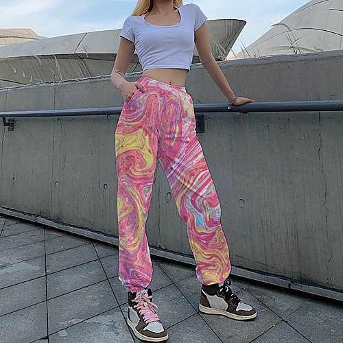 

Women's Fashion Casual / Sporty Comfort Fitness Weekend Sweatpants Pants Lines / Waves Gradient Full Length Pocket Print Blushing Pink