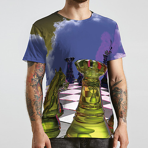 

Men's Unisex Tee T shirt Shirt 3D Print Graphic Prints Chess Pieces Plus Size Print Short Sleeve Casual Tops Basic Designer Big and Tall Round Neck Blue / Summer