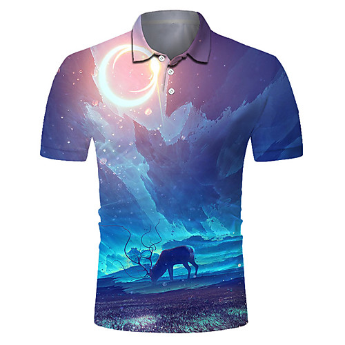 

Men's Golf Shirt Tennis Shirt 3D Print Starry Sky Animal Button-Down Short Sleeve Street Tops Casual Fashion Cool Breathable Blue / Sports