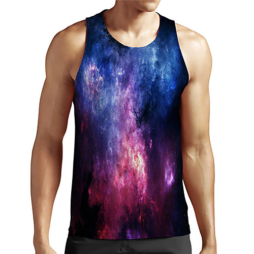 

Men's Unisex Tank Top Undershirt 3D Print Galaxy Graphic Prints Plus Size Print Sleeveless Casual Tops Basic Designer Big and Tall Blue