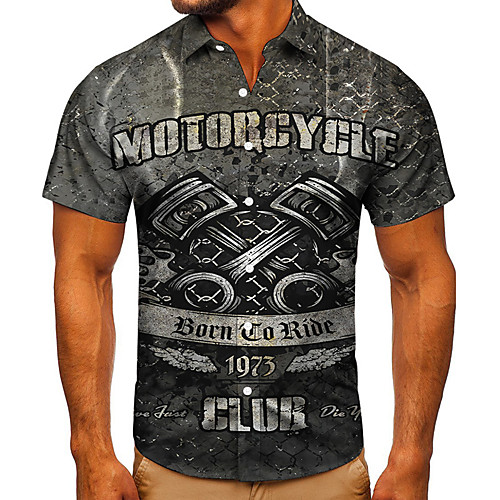 

Men's Shirt 3D Print Graphic Prints Letter Button-Down Short Sleeve Street Tops Casual Fashion Classic Breathable Gray