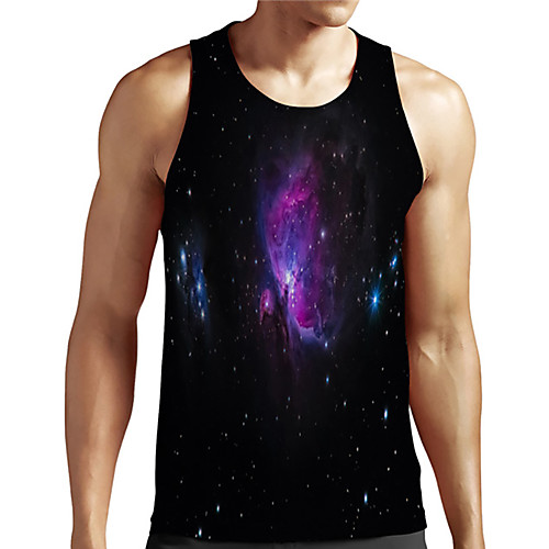 

Men's Unisex Tank Top Undershirt 3D Print Galaxy Graphic Prints Plus Size Print Sleeveless Casual Tops Basic Designer Big and Tall Purple