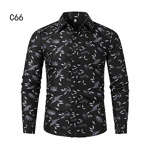 

Men's Shirt Other Prints Leaves Long Sleeve Casual Tops Chinoiserie Black