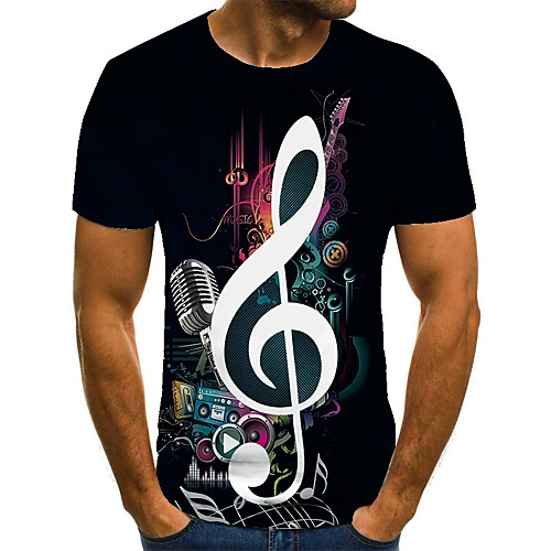 

Men's Unisex Tee T shirt 3D Print Graphic Prints Notes Plus Size Print Short Sleeve Casual Tops Basic Fashion Designer Big and Tall Black