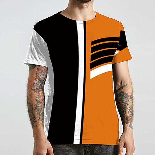 

Men's Unisex Tee T shirt 3D Print Color Block Graphic Prints Plus Size Print Short Sleeve Casual Tops Basic Designer Big and Tall Yellow