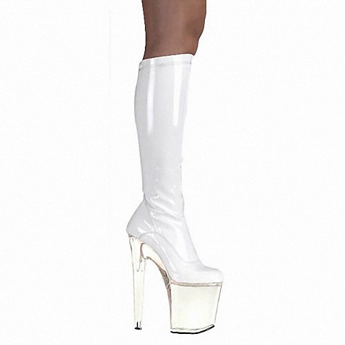 

Women's Boots Platform High Heel Round Toe Knee High Boots PU Lace-up Solid Colored Clear Gray White