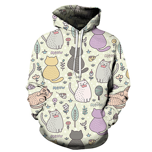 

Men's Unisex Plus Size Pullover Hoodie Sweatshirt Cat Graphic Prints Print Hooded Casual Daily Holiday 3D Print Basic Designer Hoodies Sweatshirts Long Sleeve Yellow Green