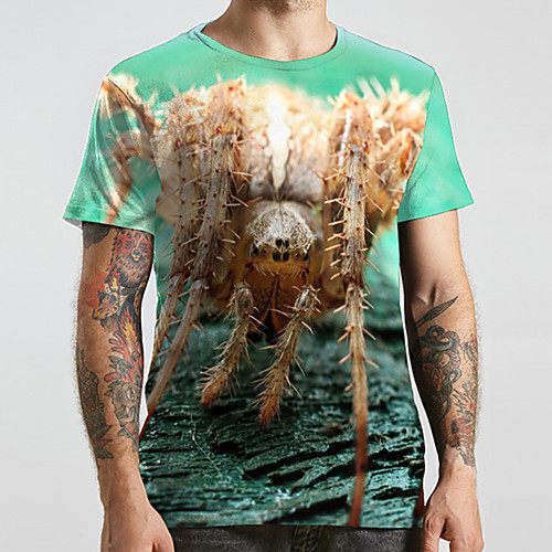 

Men's Unisex Tee T shirt 3D Print Graphic Prints Spider Animal Plus Size Print Short Sleeve Casual Tops Fashion Designer Big and Tall Green