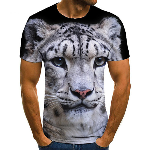 

Men's Unisex Tee T shirt 3D Print Graphic Prints Tiger Plus Size Print Short Sleeve Casual Tops Basic Fashion Designer Big and Tall Gray