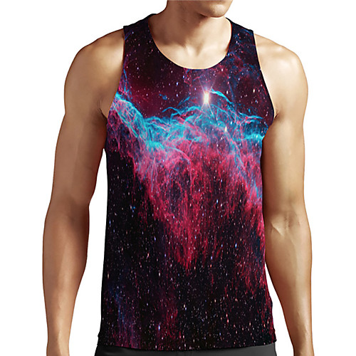 

Men's Unisex Tank Top Undershirt 3D Print Galaxy Graphic Prints Plus Size Print Sleeveless Casual Tops Basic Designer Big and Tall Red