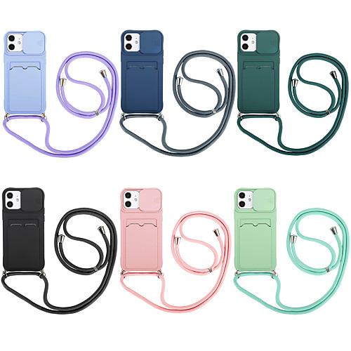 

Silicone Phone Case For Apple iPhone 12 11 SE2020 Shockproof Protective Case Card Holder Cover with Lanyard for iPhone 12 Pro Max XR XS Max iPhone 8 7