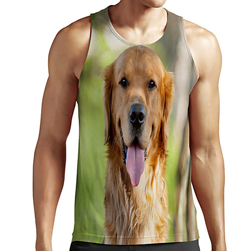 

Men's Unisex Tank Top Undershirt 3D Print Dog Graphic Prints Animal Plus Size Print Sleeveless Casual Tops Basic Designer Big and Tall Green