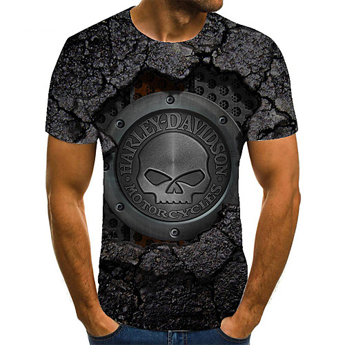 

Men's Unisex Tee T shirt 3D Print Graphic Prints Skull Plus Size Print Short Sleeve Casual Tops Basic Fashion Designer Big and Tall Gray