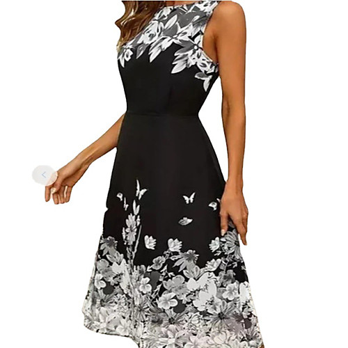 

Women's A Line Dress Knee Length Dress Black Sleeveless Floral Spring Summer Casual / Daily 2021 S M L XL XXL XXXL