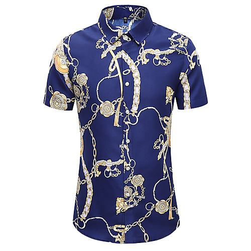

Men's Shirt Other Prints Vintage Plus Size Print Short Sleeve Casual Tops Hawaiian Navy Blue / Summer