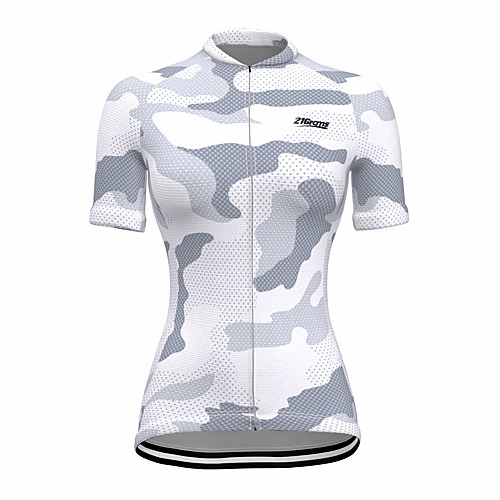 

21Grams Women's Short Sleeve Cycling Jersey Summer Nylon Polyester White Polka Dot Camo / Camouflage Bike Jersey Top Mountain Bike MTB Road Bike Cycling Ultraviolet Resistant Quick Dry Breathable